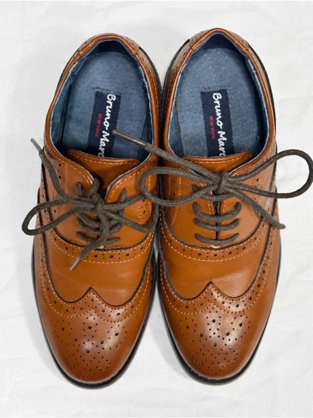 Bruno Marc Boys Cognac Brown Wingtip Oxford Dress Shoes Size 12